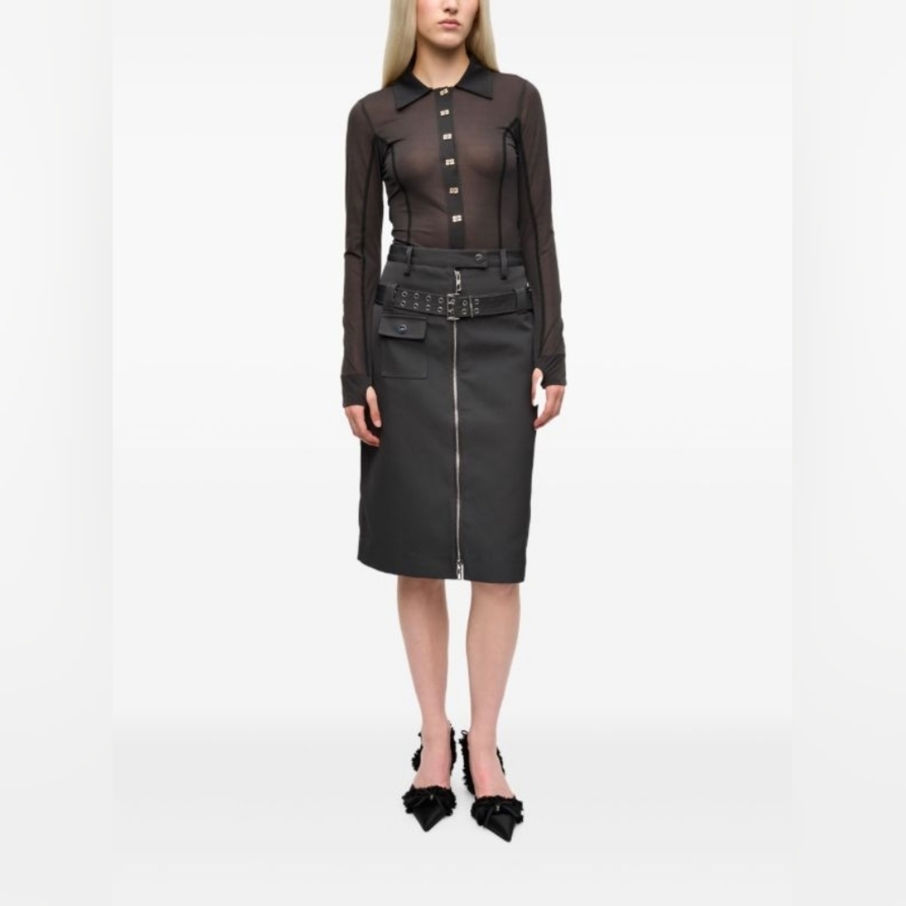 NWOT GANNI Black Heavy Twill Midi Skirt